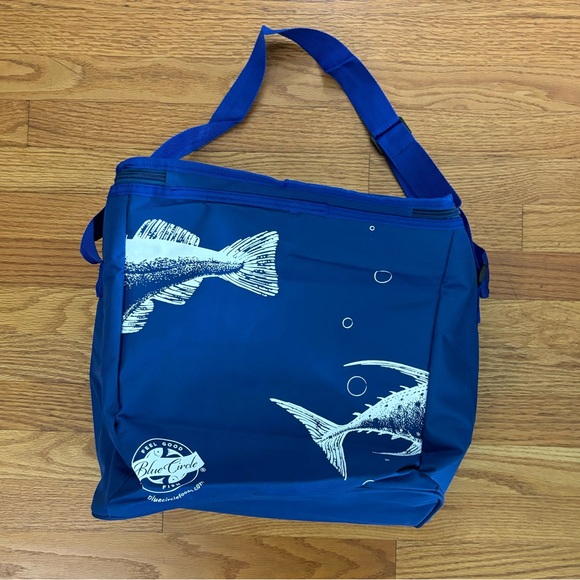 Reusable Insulated Bag Medium Blue Fish Detail “Smarter School of Fish” Tote New - Picture 1 of 8